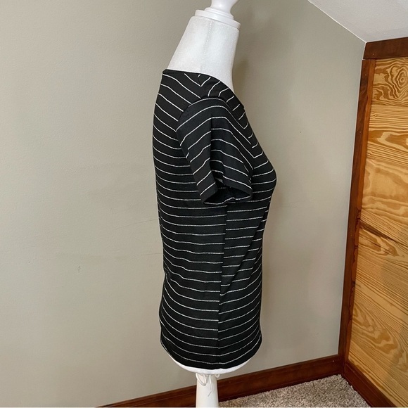 Reformation Black & Silver Metallic Stripe Short Sleeve Stretchy Tee Extra Small - Picture 3 of 9
